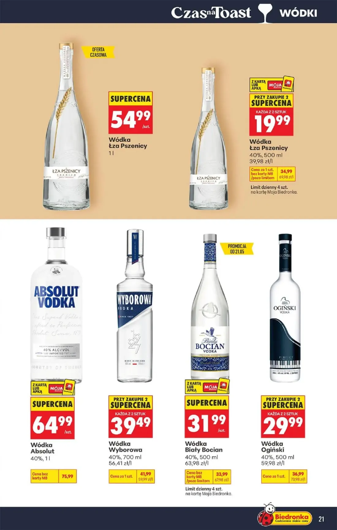 Biedronka gazetka, strona 21 z 36 — Wódka Absolut, Wódka Ogiński, Wódka Wyborowa