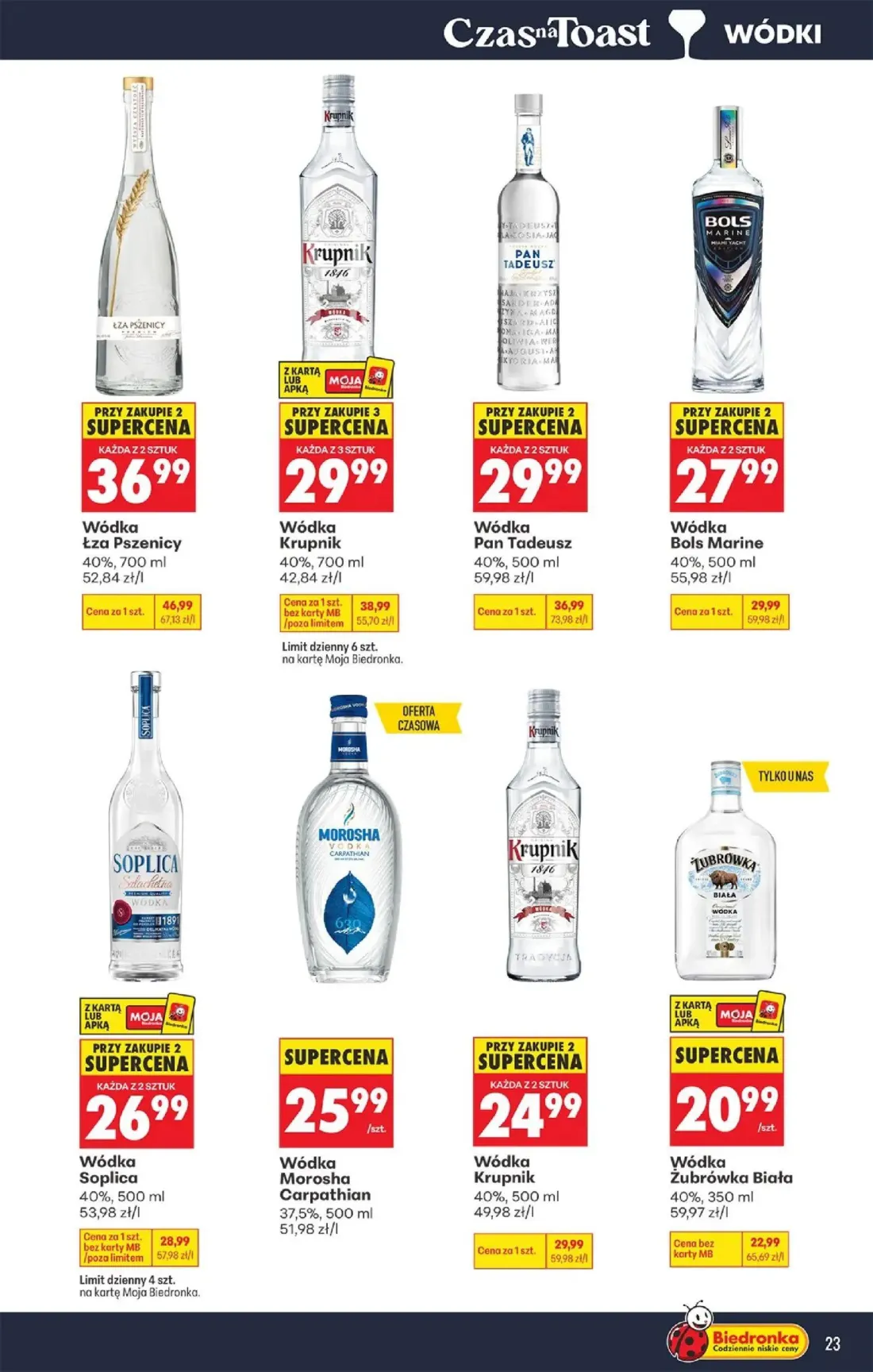 Biedronka gazetka, strona 23 z 36 — Wódka Łza Pszenicy, Wódka Krupnik, Wódka Pan Tadeusz