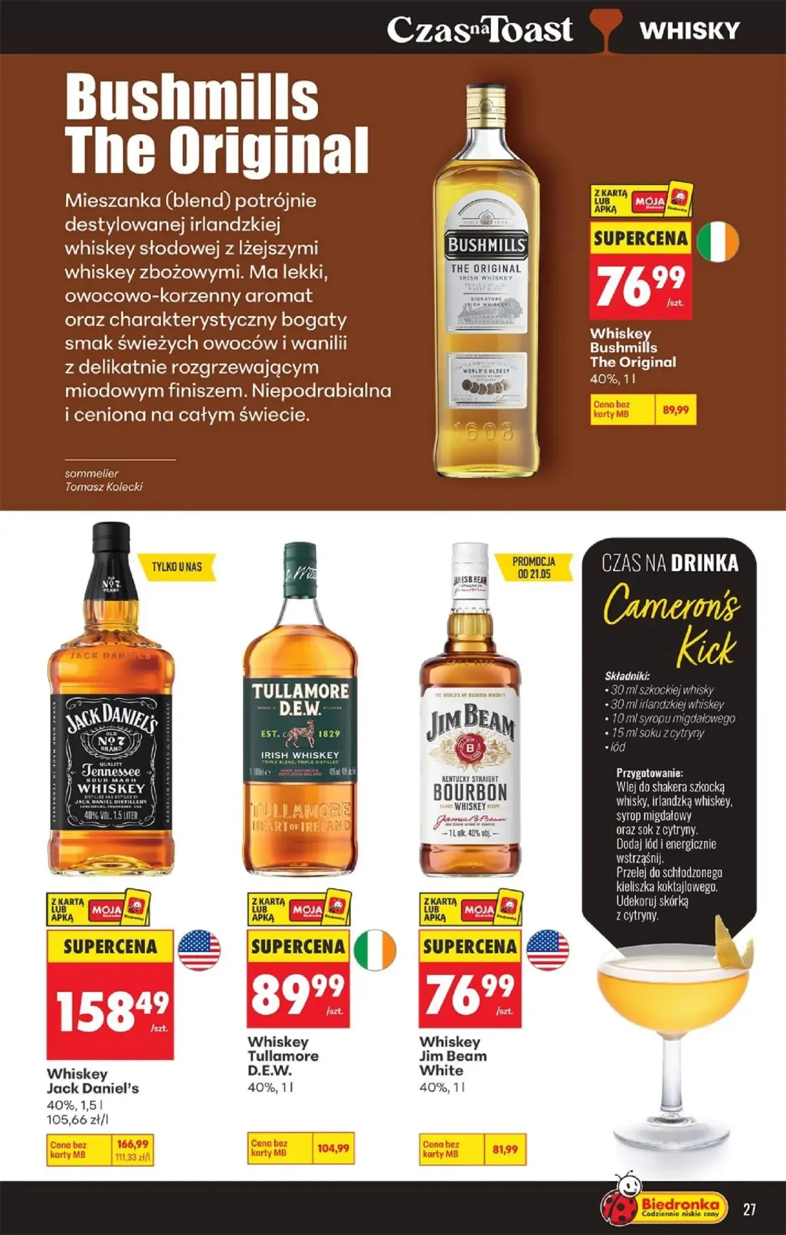 Biedronka gazetka, strona 27 z 36 — Whiskey Tullamore D.E.W., Whiskey Bushmills The Original, Whiskey Jack Daniel's