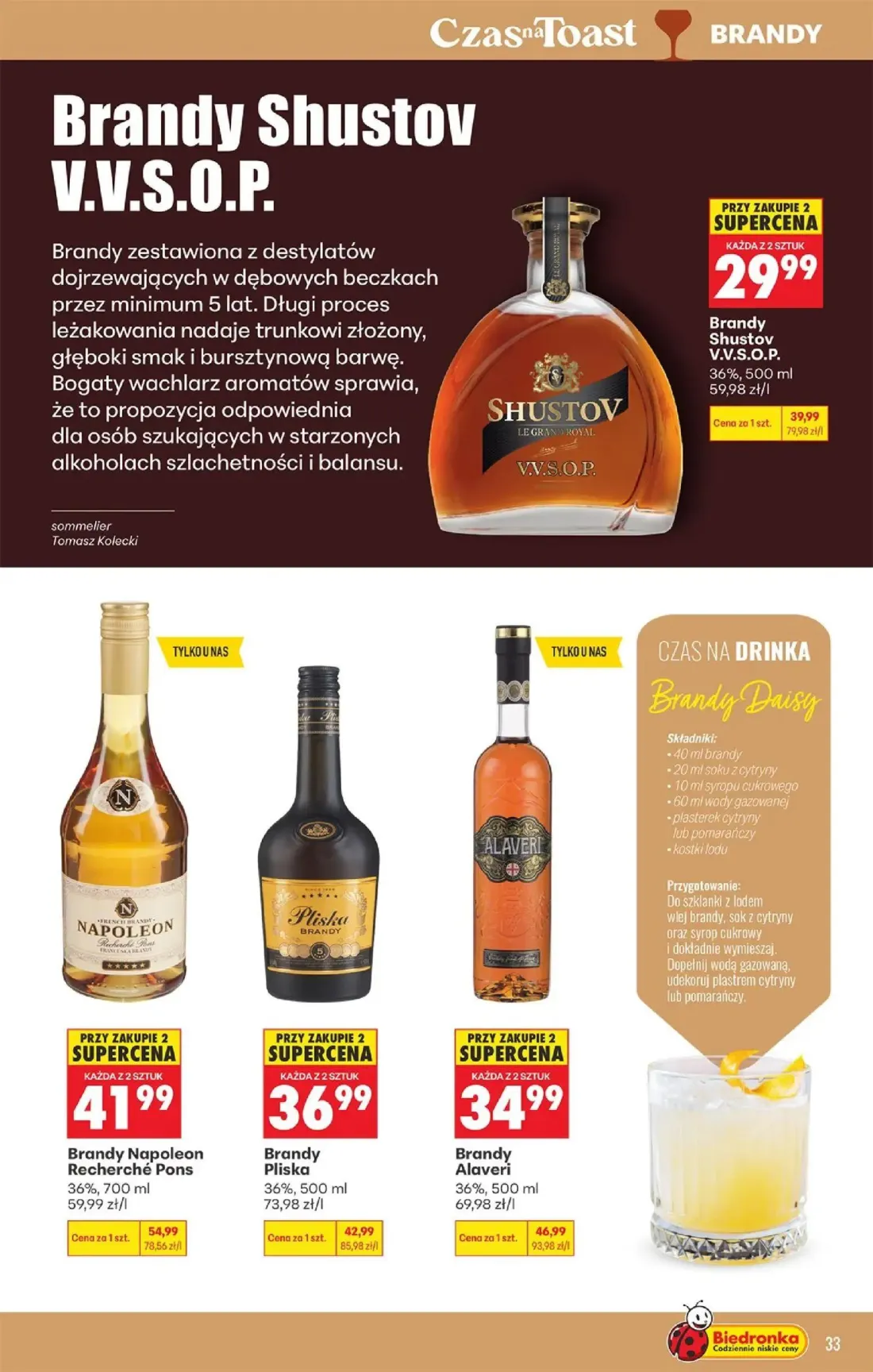 Biedronka gazetka, strona 33 z 36 — Brandy Napoleon Recherché Pons, Brandy Alaveri, Brandy Shustov V.V.S.O.P.