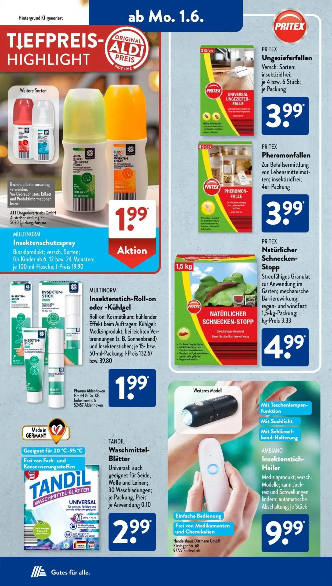 Aldi Süd Prospekt, Seite 6 von 24 — PRITEX Ungezieferfallen, PRITEX Pheromonfallen, MULTINORM Insektenschutzspray