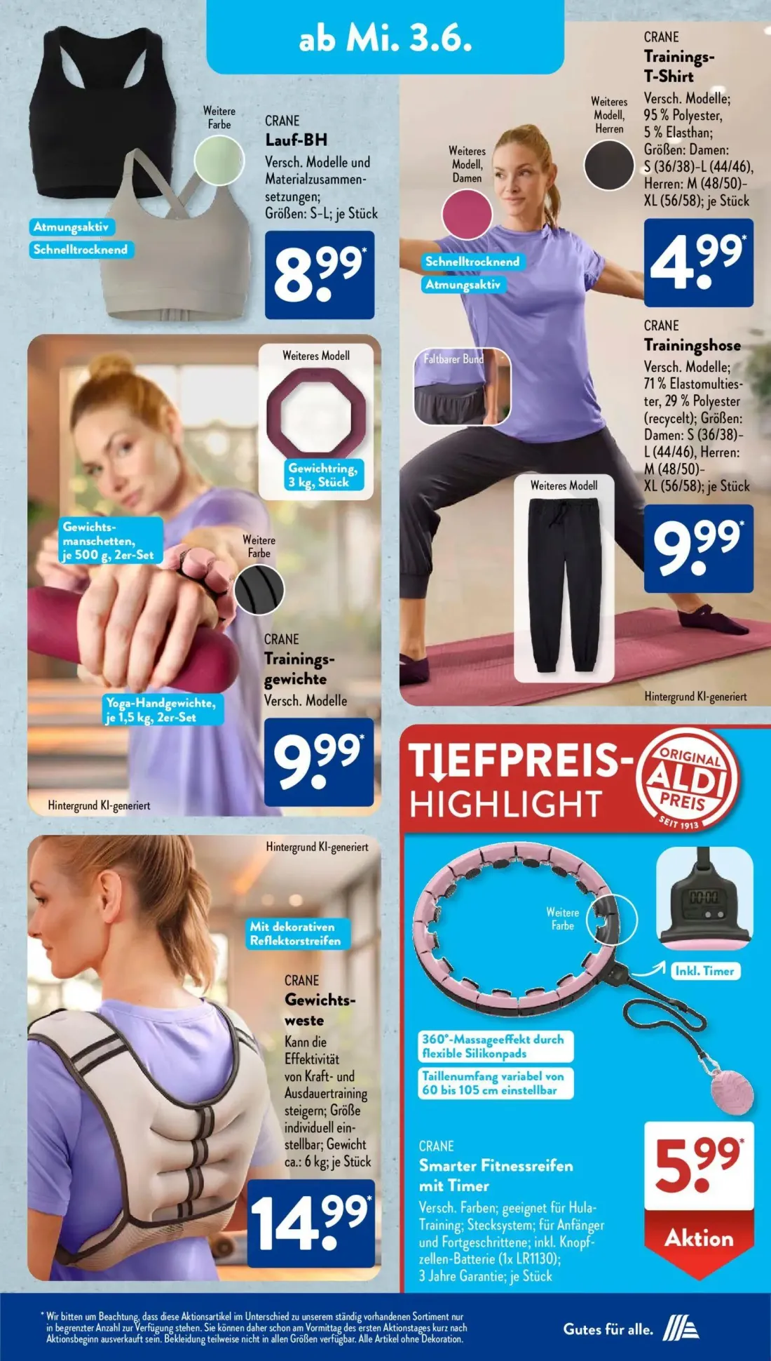 Aldi Süd Prospekt, Seite 9 von 24 — CRANE Lauf-BH, CRANE Trainings-T-Shirt, CRANE Trainingshose
