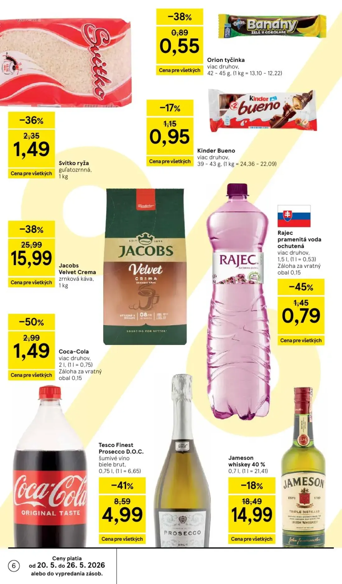 Tesco leták, strana 6 z 49 — Coca-Cola, Svitko ryža guľatozrnná, Rajec pramenitá voda ochutená