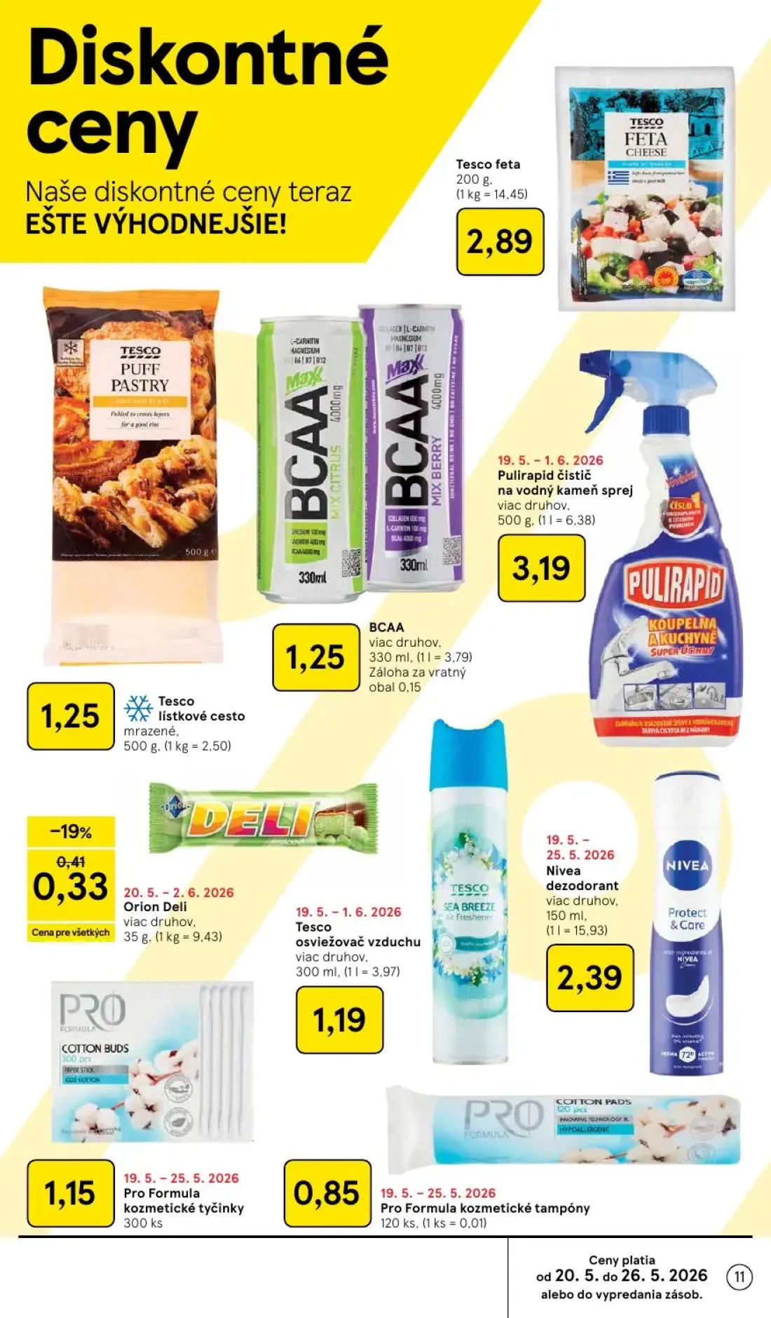 Tesco leták, strana 11 z 49 — Pro Formula kozmetické tyčinky, Pro Formula kozmetické tampóny