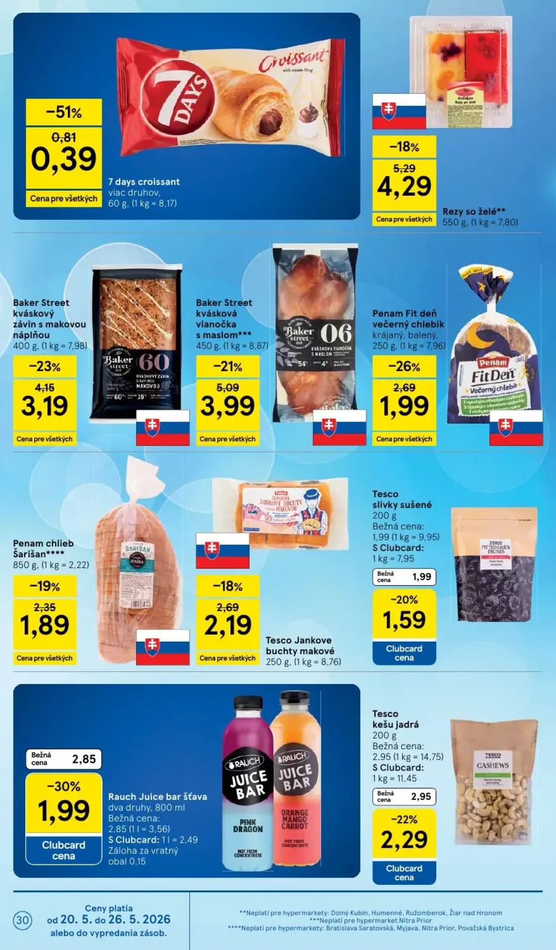 Tesco leták, strana 30 z 49 — Baker Street kvásková vianočka s maslom, Baker Street kváskový závin s makovou náplňou, Tesco …
