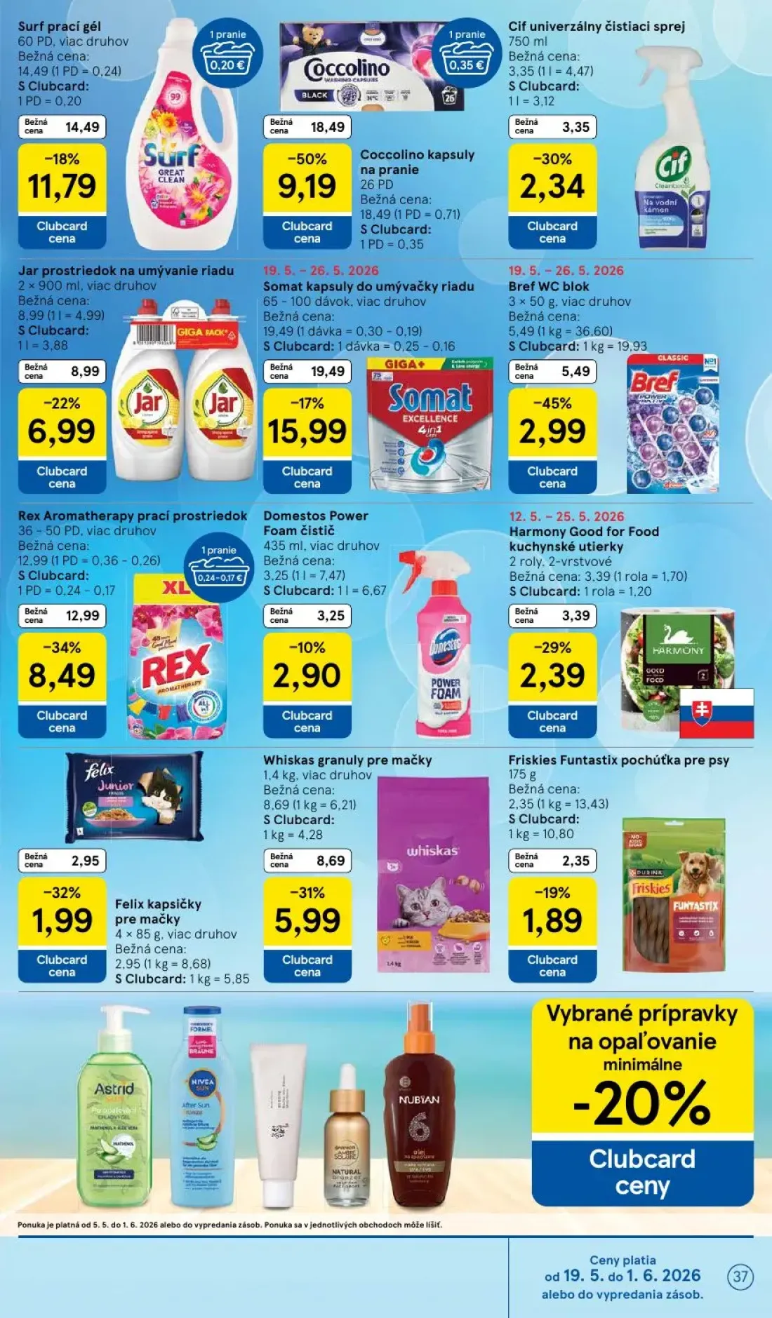 Tesco leták, strana 37 z 49 — Coccolino kapsuly na pranie, Surf prací gél, Bref WC blok