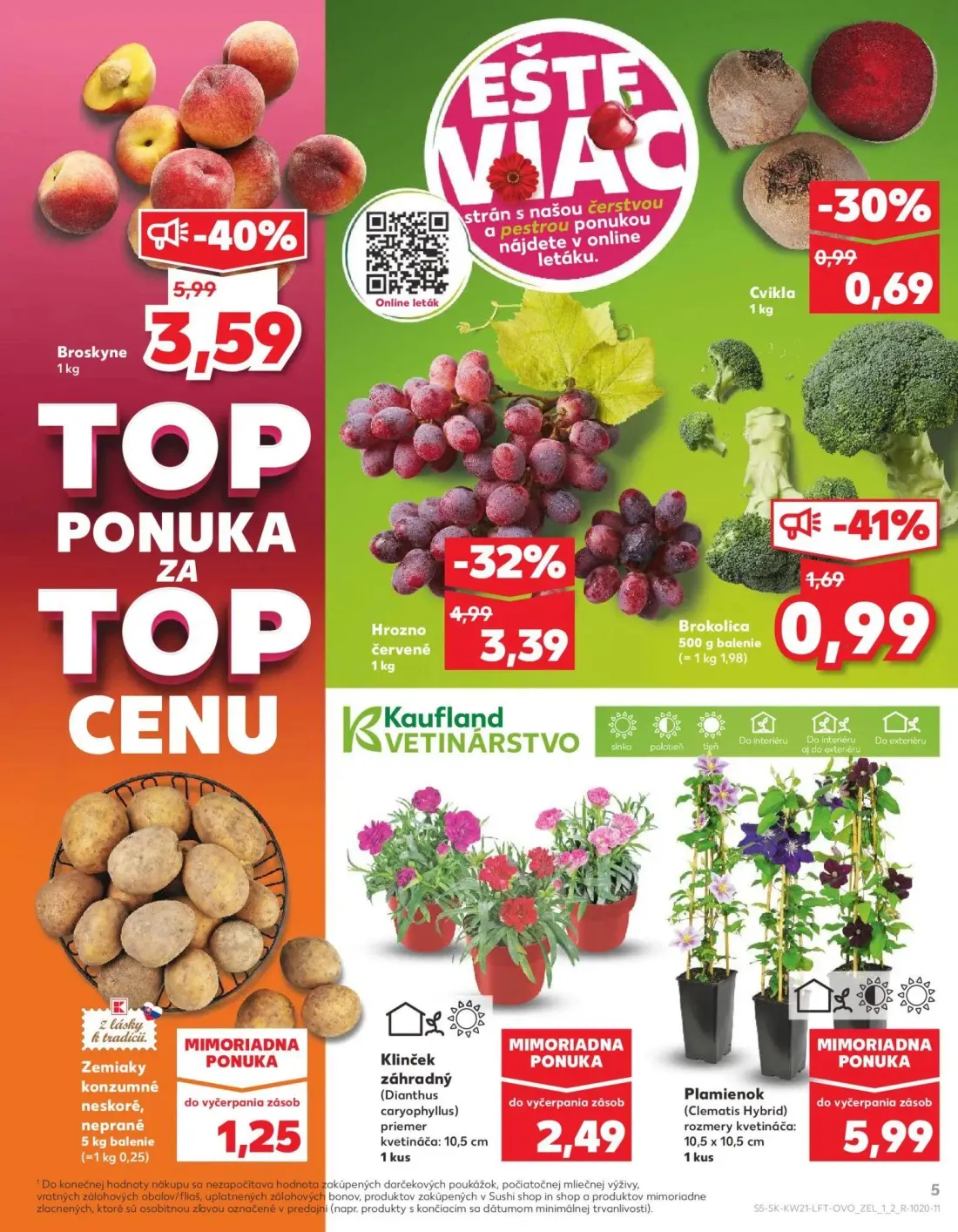 Kaufland leták, strana 5 z 74 — Broskyne, Hrozno červené, Brokolica