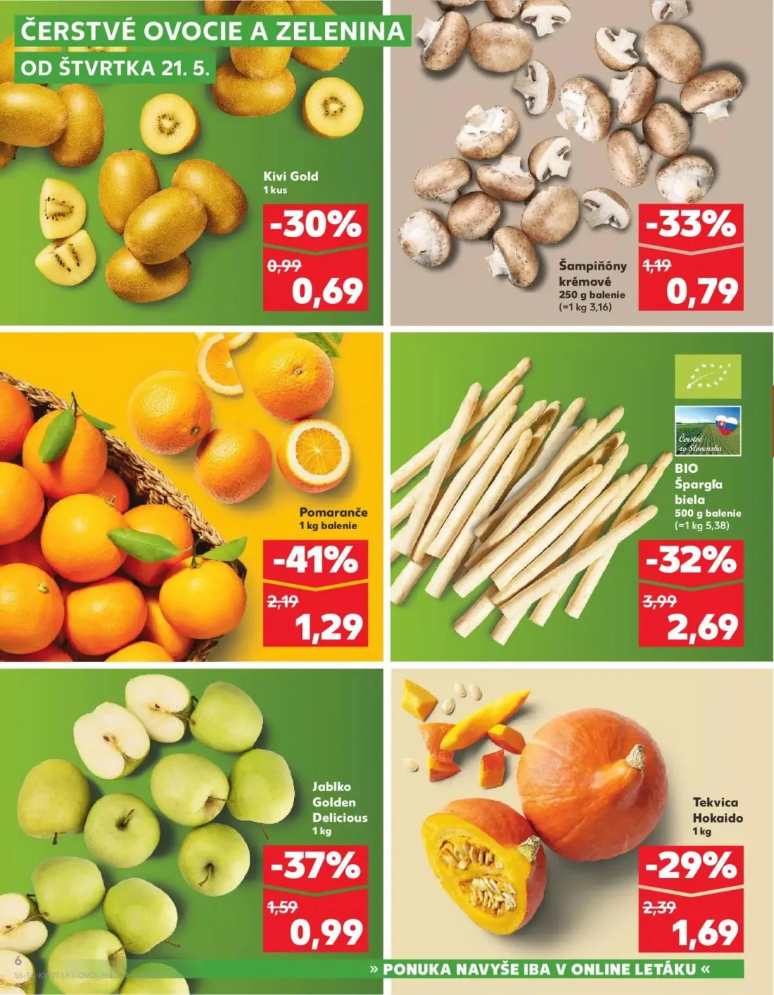 Kaufland leták, strana 6 z 74 — BIO Špargľa biela, Pomaranče, Tekvica Hokaido