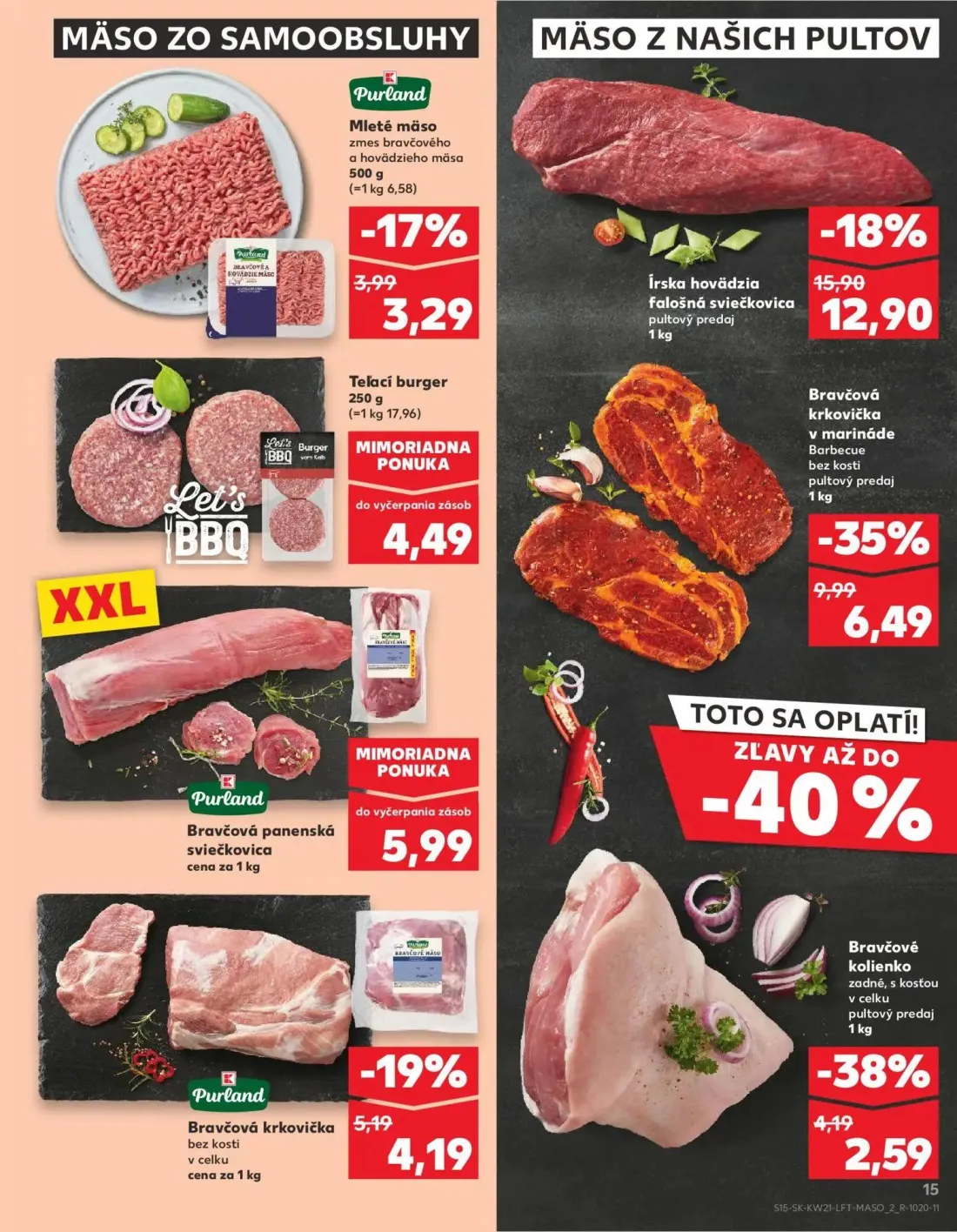 Kaufland leták, strana 15 z 74 — Bravčová krkovička v marináde Barbecue bez kosti, Bravčové kolienko zadné, s kosťou v celku…