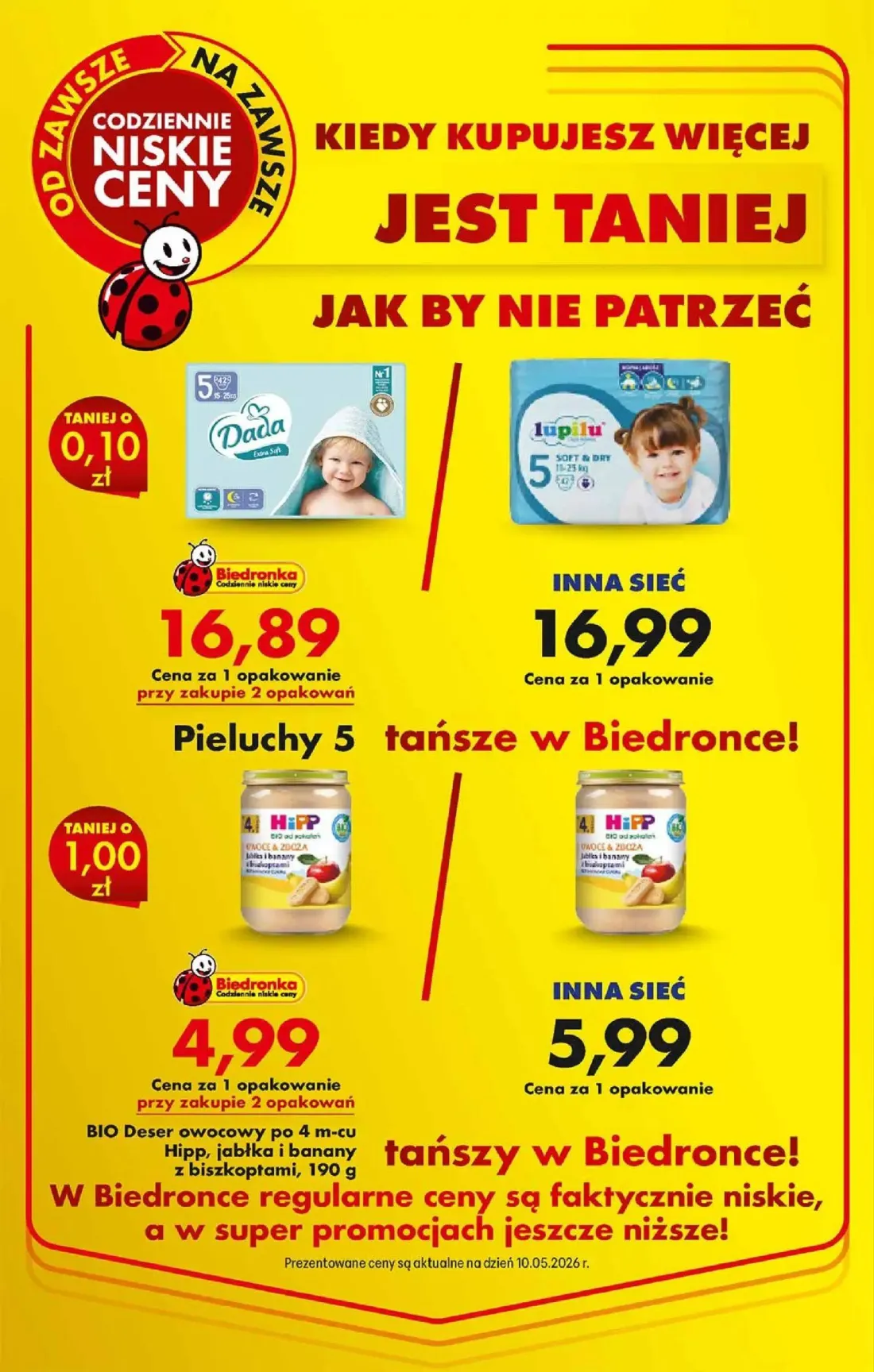 Biedronka gazetka, strona 3 z 6 — BIO Deser owocowy Hipp, jabłka i banany z biszkoptami, Pieluchy Dada Extra Soft, BIO Deser…