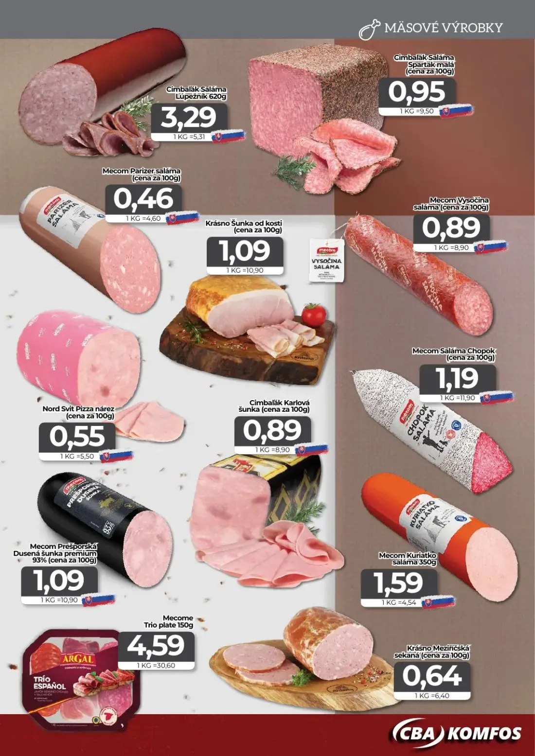 Cba Komfos leták, strana 3 z 16 — Cimbalák Saláma Lúpežník, Cimbalák Saláma Spartak malá, Mecom Parizer saláma