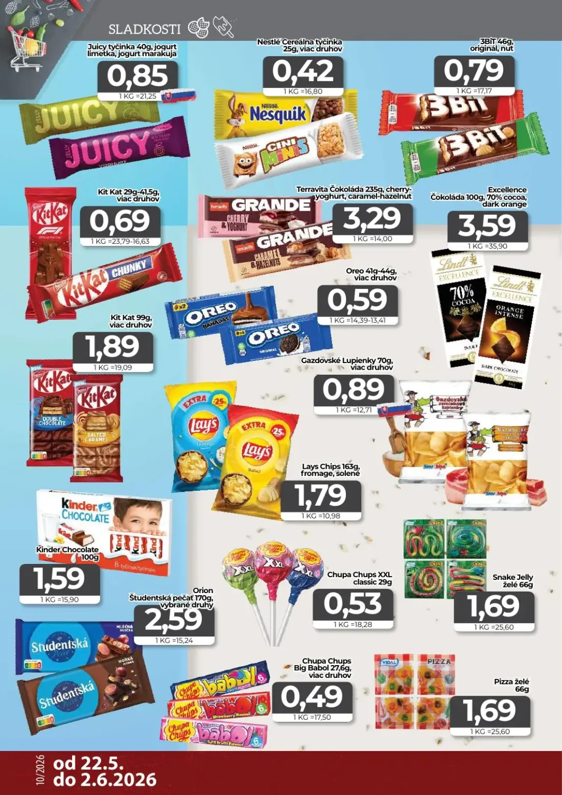 Cba Komfos leták, strana 10 z 16 — Juicy tyčinka, Nestlé Cereálna tyčinka, 3BIT