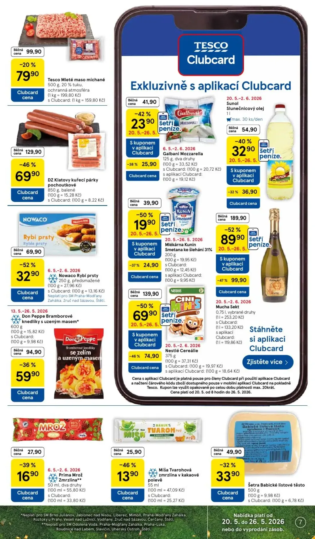 Tesco Supermarket leták, strana 7 z 10 — Nestlé Cereálie, Sunol Slunečnicový olej, Mlékárna Kunín Smetana ke šlehání 31%