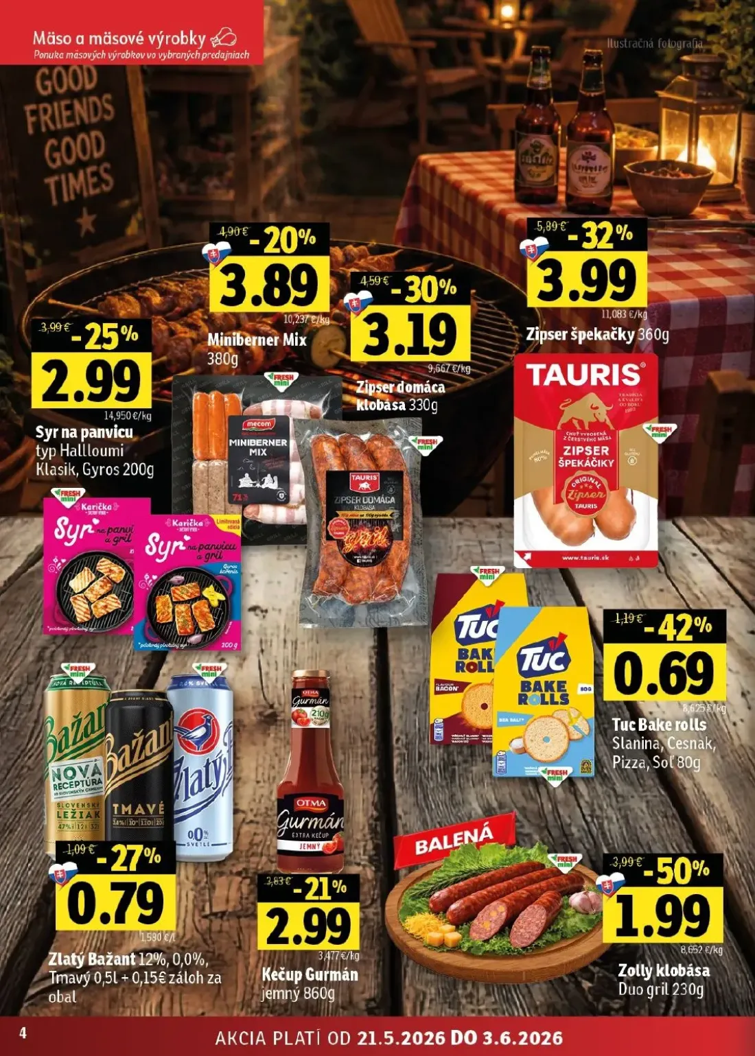 Fresh - západ leták, strana 4 z 42 — Zolly klobása Duo gril, Syr na panvicu typ Hallloumi Klasik, Gyros, Tuc Bake rolls Slan…