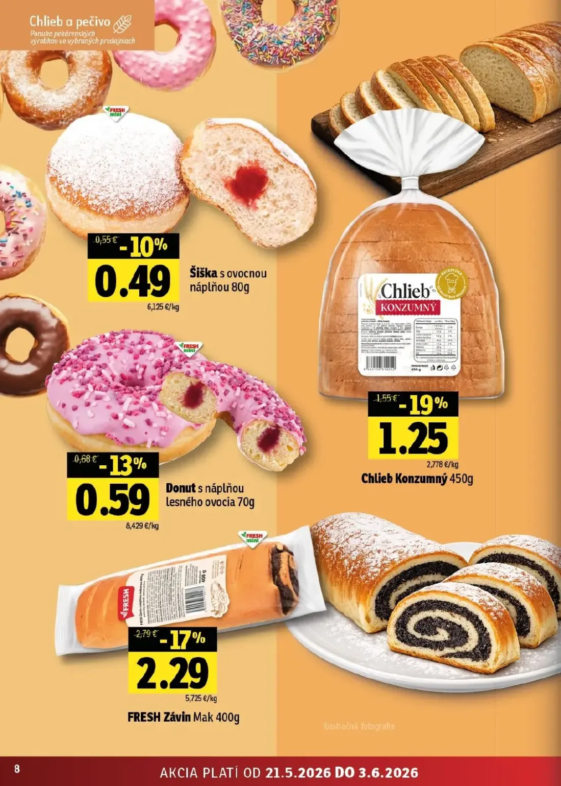 Fresh - západ leták, strana 8 z 42 — FRESH Závin Mak, Donut s náplňou lesného ovocia, Šiška s ovocnou náplňou