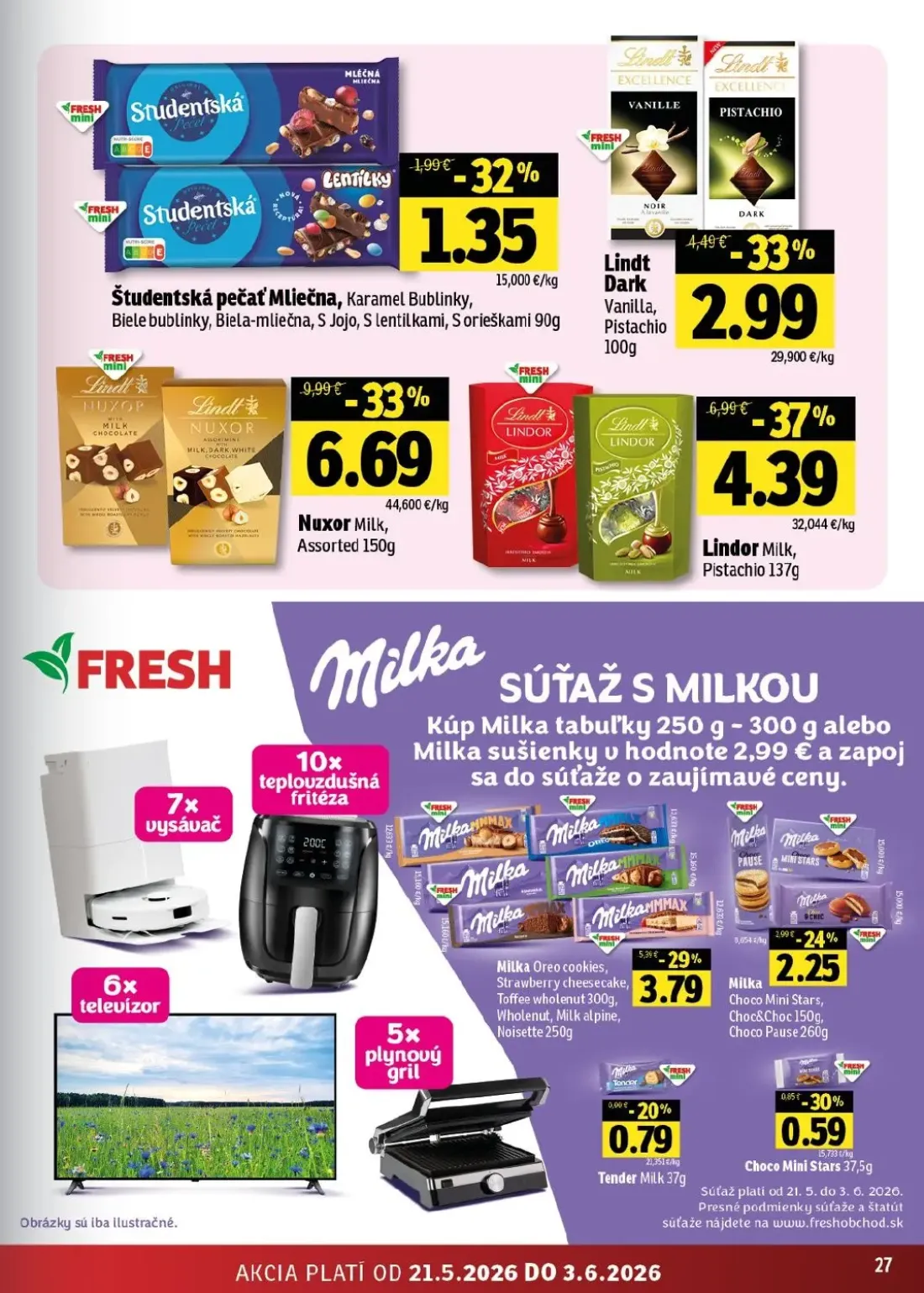 Fresh východ leták, strana 27 z 46 — Nuxor Milk, Assorted, Lindor Milk, Pistachio, Milka Oreo cookies, Strawberry cheesecake…