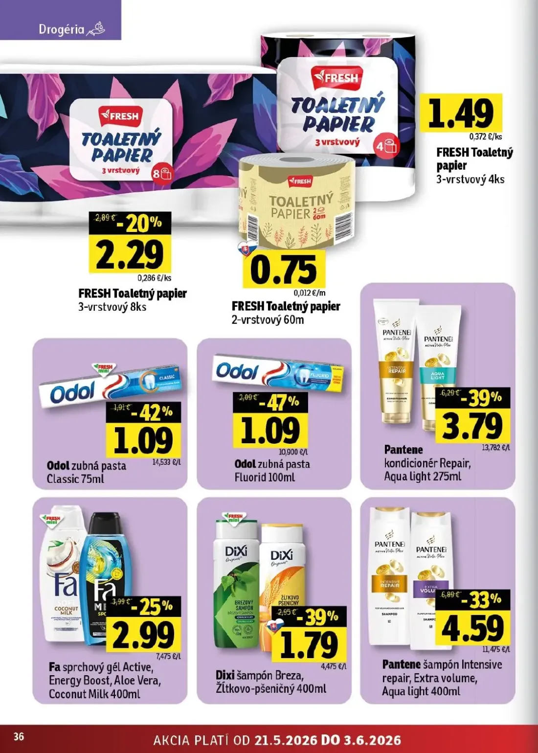 Fresh - západ leták, strana 36 z 42 — Pantene kondicionér Repair, Aqua Light, Pantene šampón Intensive repair, Extra volume,…