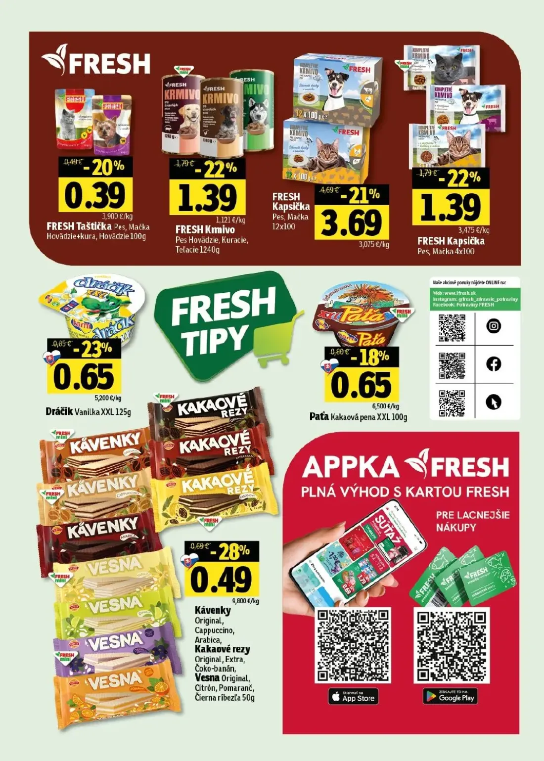 Fresh - západ leták, strana 42 z 42 — Kávenky Original, Cappuccino, Arabica, Kakaové rezy Original, Extra, Čoko-banán, Vesna…