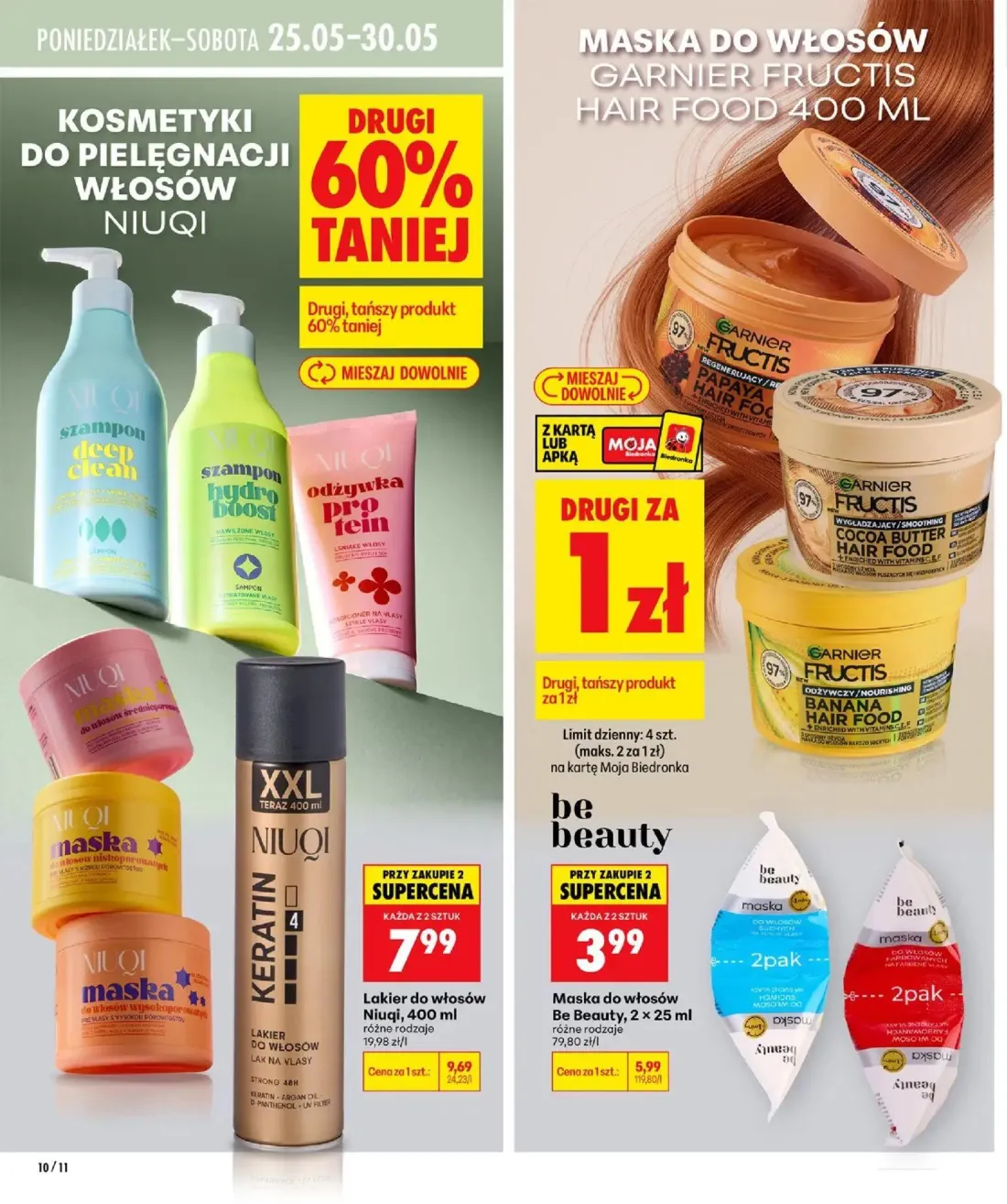 Biedronka gazetka, strona 10 z 40 — Lakier do włosów Niuqi, Maska do włosów GARNIER FRUCTIS HAIR FOOD