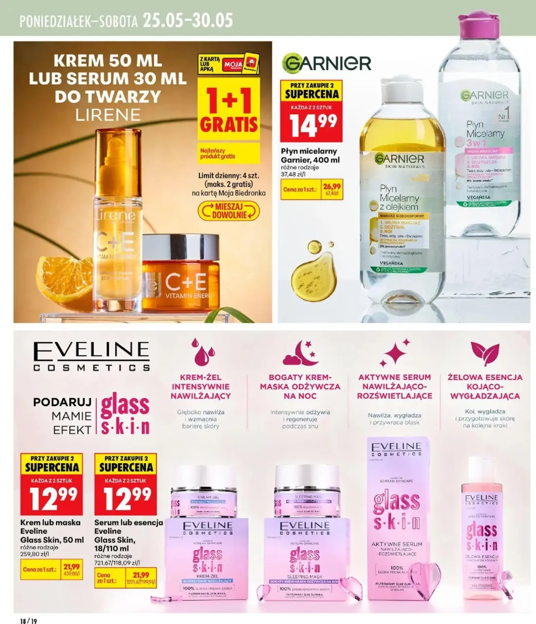 Biedronka gazetka, strona 18 z 40 — Krem lub maska Eveline Glass Skin, Serum lub esencja Eveline Glass Skin, Płyn micelarny …
