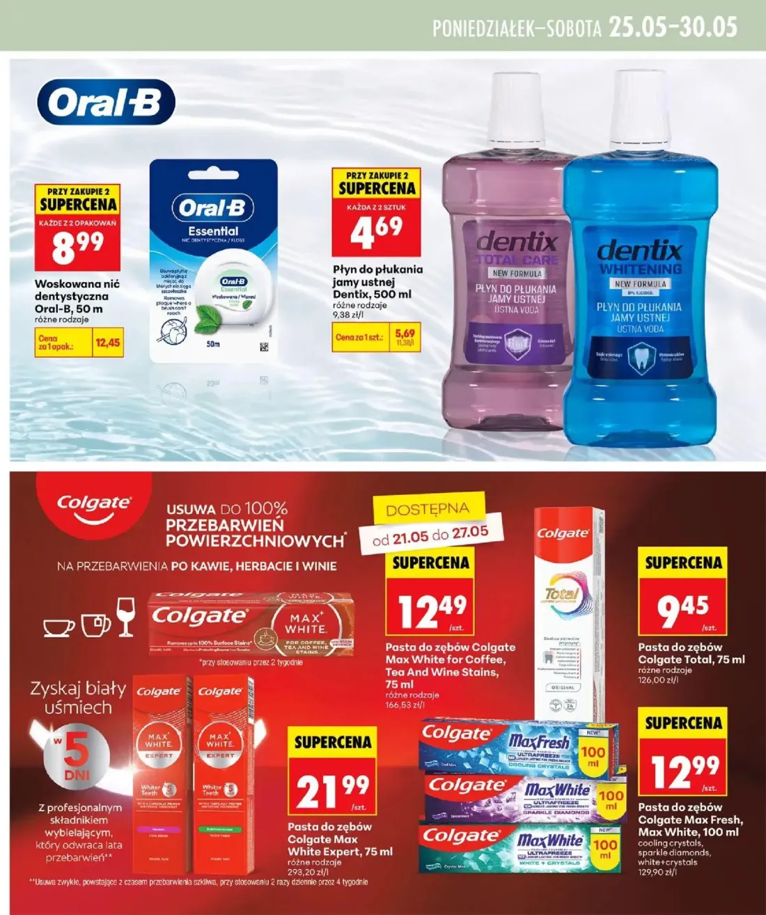 Biedronka gazetka, strona 39 z 40 — Woskowana nić dentystyczna Oral-B, Płyn do płukania jamy ustnej Dentix, Pasta do zębów C…