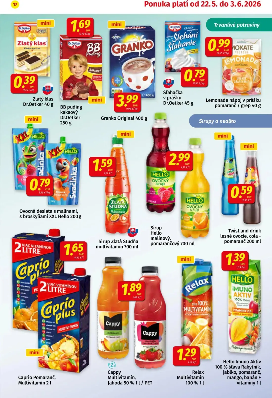 Koruna leták, strana 17 z 24 — Zlatý klas Dr.Oetker, BB puding kakaový Dr.Oetker, Šľahačka v prášku Dr.Oetker