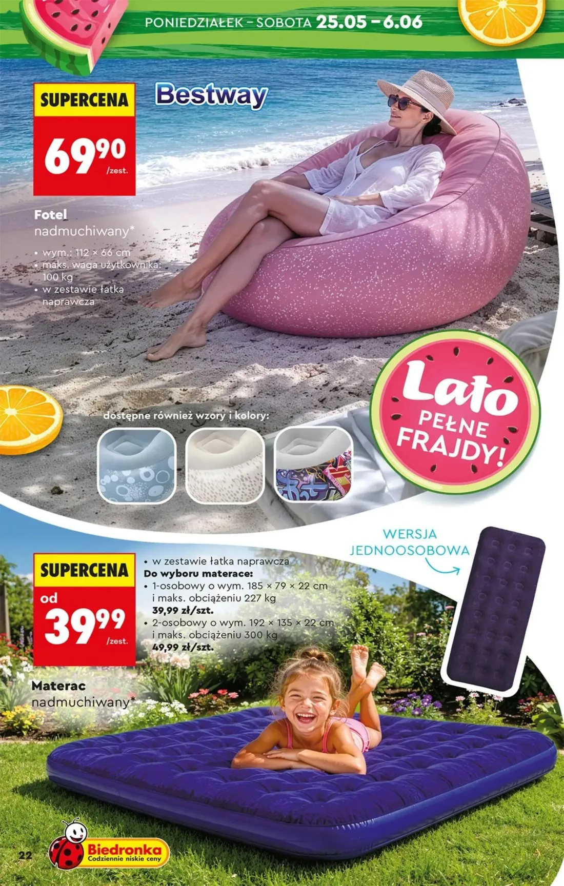 Biedronka gazetka, strona 24 z 58 — Fotel nadmuchiwany Bestway, Materac nadmuchiwany Bestway 1-osobowy, Materac nadmuchiwany…