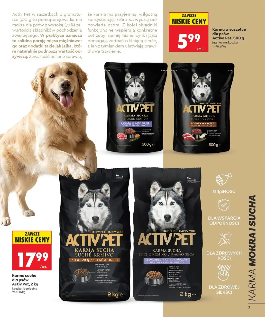 Biedronka gazetka, strona 3 z 32 — Active Pet Karma w saszetce dla psów, jagnięcina, kaczka, Activ Pet Karma sucha dla psów,…