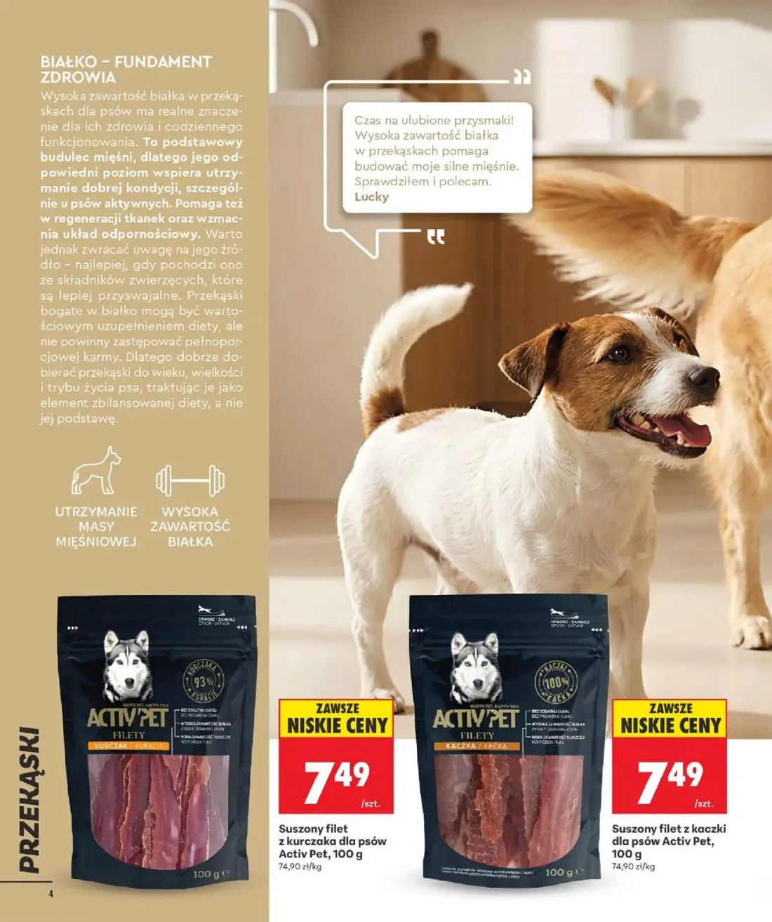 Biedronka gazetka, strona 4 z 32 — Suszony filet z kurczaka dla psów Activ Pet, Suszony filet z kaczki dla psów Activ Pet