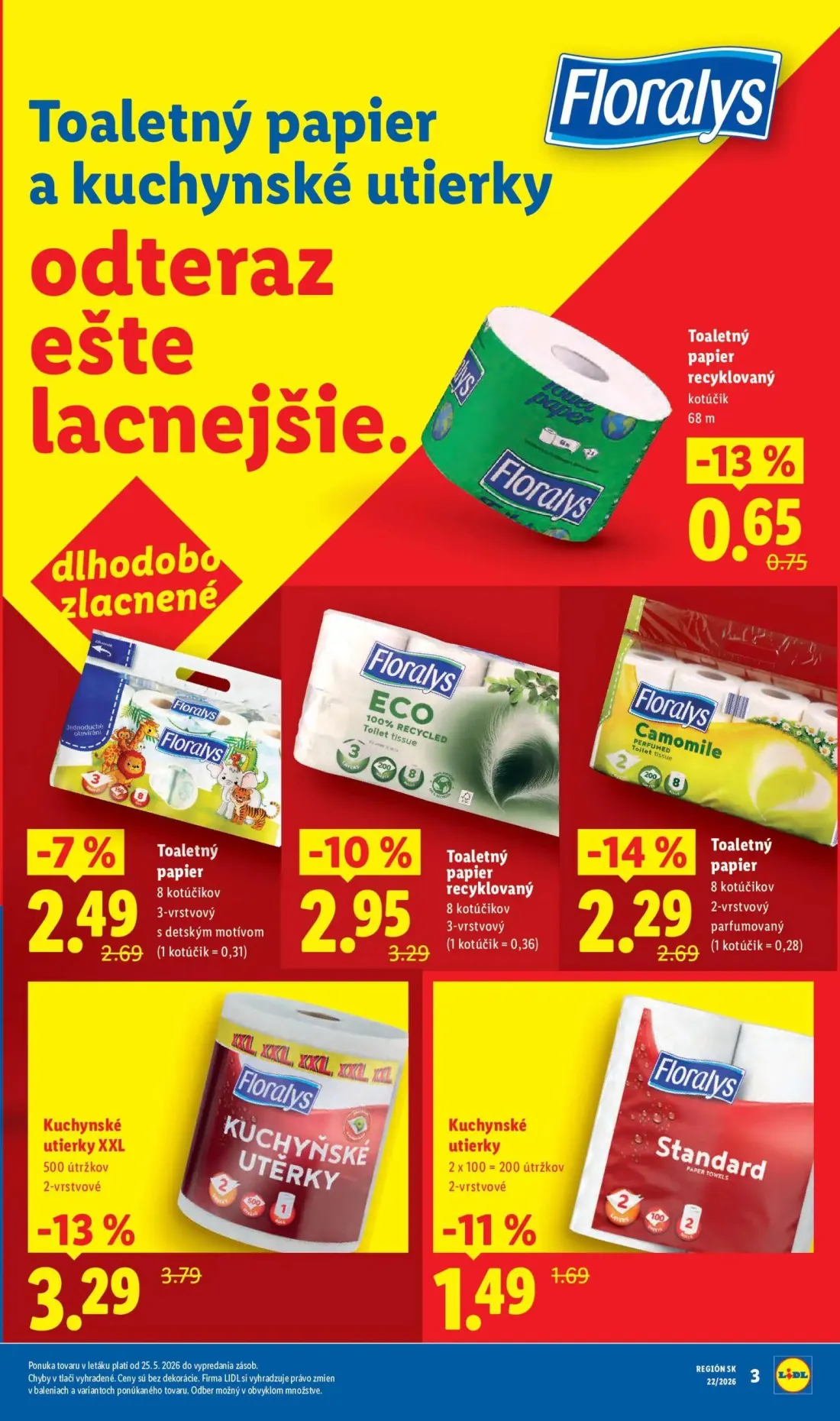 Lidl leták, strana 3 z 109 — Kuchynské utierky XXL, Toaletný papier parfumovaný, Toaletný papier recyklovaný