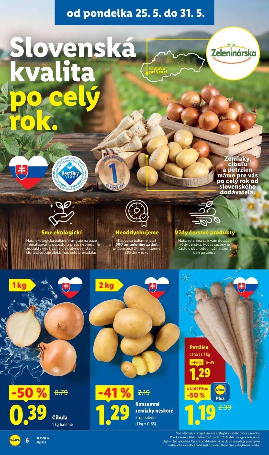 Lidl leták, strana 6 z 109 — Petržlen, Konzumné zemiaky neskoré, Cibuľa