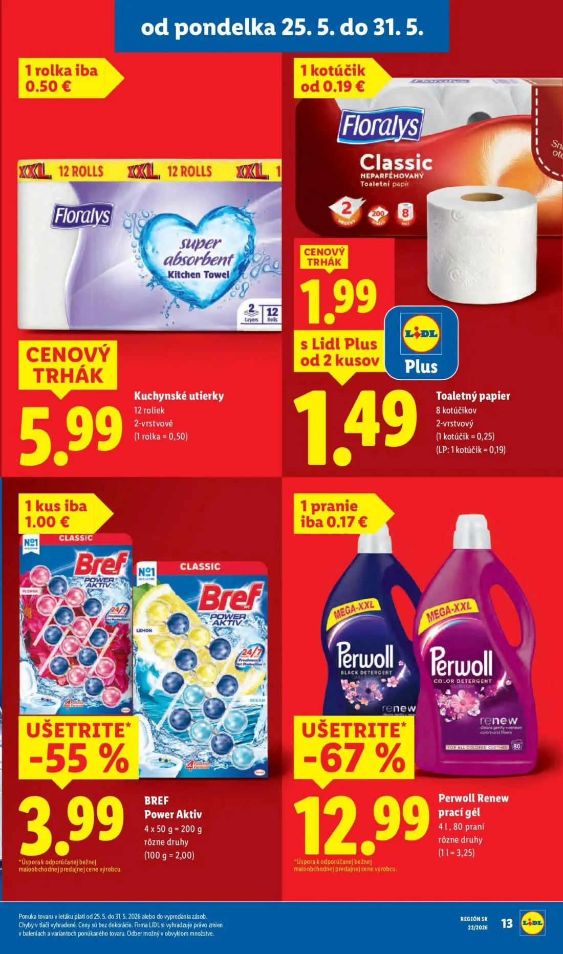 Lidl leták, strana 19 z 109 — Floralys Classic Toaletný papier, Floralys Kuchynské utierky, BREF Power Aktiv