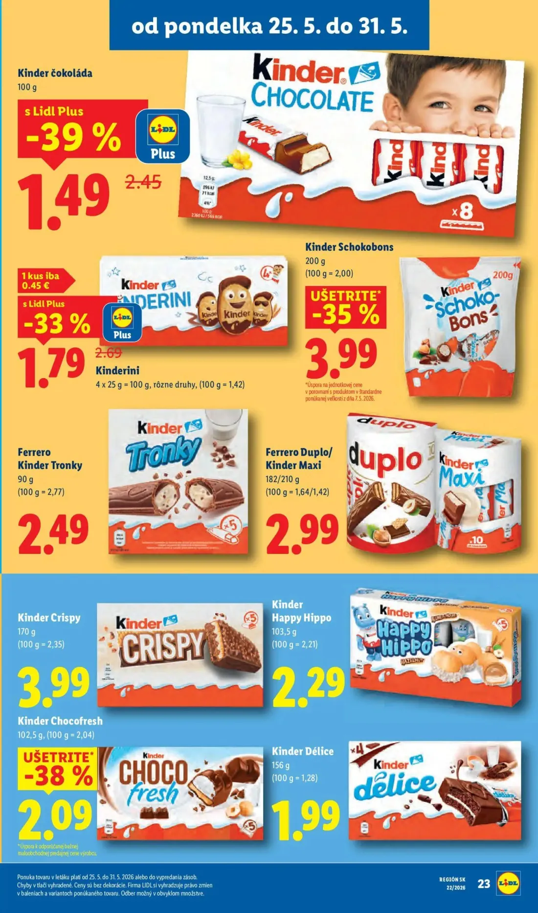 Lidl leták, strana 32 z 109 — Kinder čokoláda, Kinderini, Kinder Schokobons