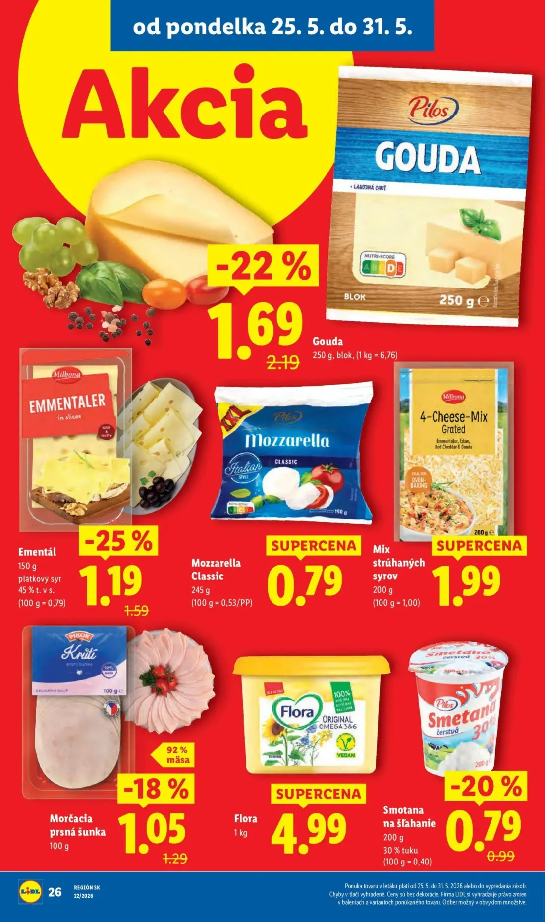Lidl leták, strana 42 z 109 — Smotana na šľahanie, Mozzarella Classic, Flora
