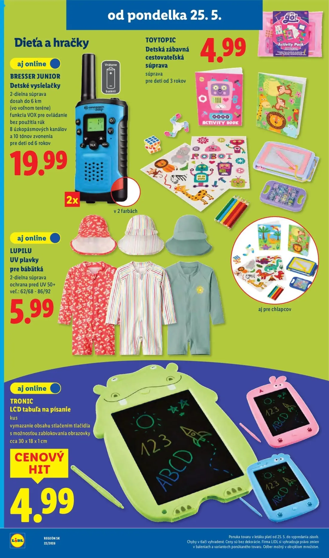 Lidl leták, strana 53 z 109 — BRESSER JUNIOR Detské vysielačky, TOYTOPIC Detská zábavná cestovateľská súprava, LUPILU UV pla…
