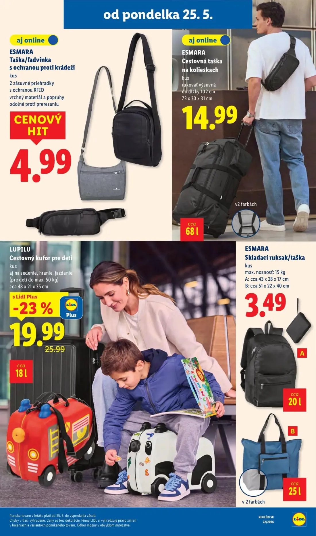 Lidl leták, strana 55 z 109 — LUPILU Cestovný kufor pre deti, ESMARA Taška/ľadvinka s ochranou proti krádeži, ESMARA Cestovn…
