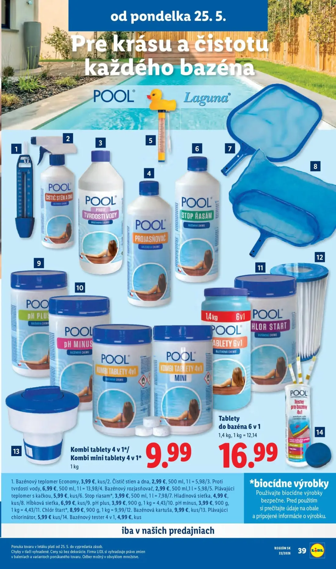 Lidl leták, strana 61 z 109 — Bazénový teplomer Economy, POOL Čistič stien a dna, POOL Proti tvrdosti vody