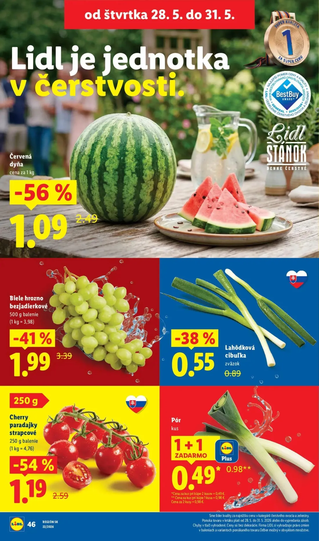 Lidl leták, strana 66 z 109 — Červená dyňa, Biele hrozno bezjadierkové, Cherry paradajky strapcové