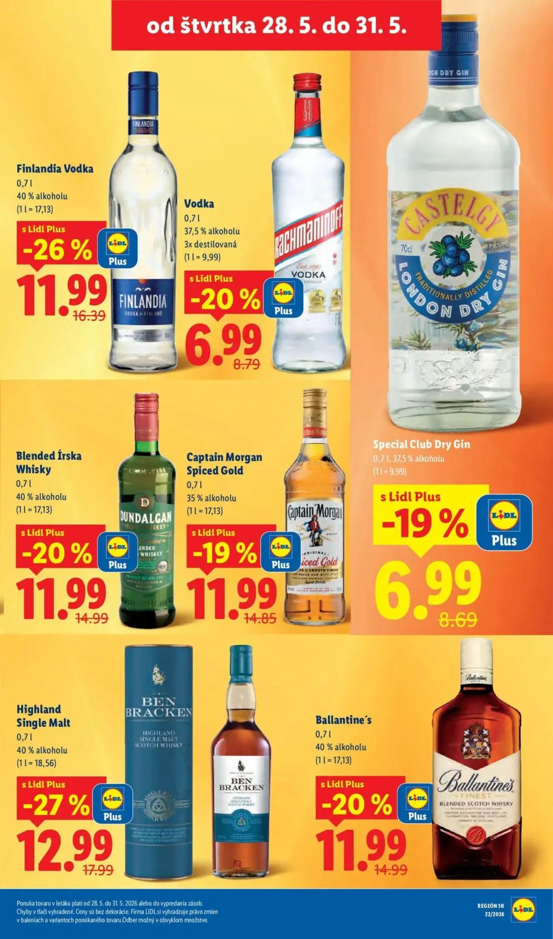 Lidl leták, strana 77 z 109 — Highland Single Malt Ben Bracken, Finlandia Vodka, Blended Írska Whisky Dundalgan