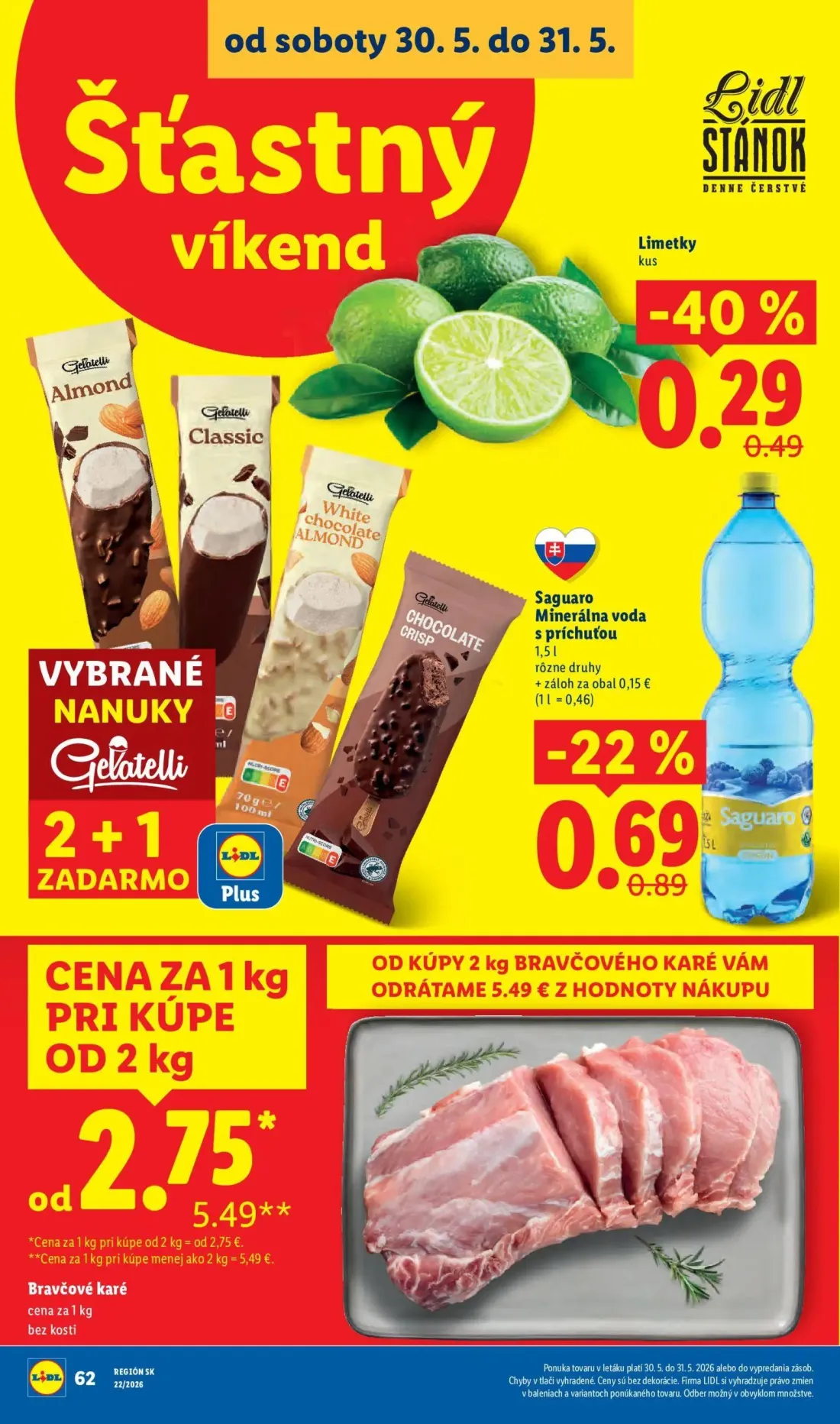 Lidl leták, strana 104 z 109 — Bravčové karé, Limetky, Saguaro Minerálna voda s príchuťou