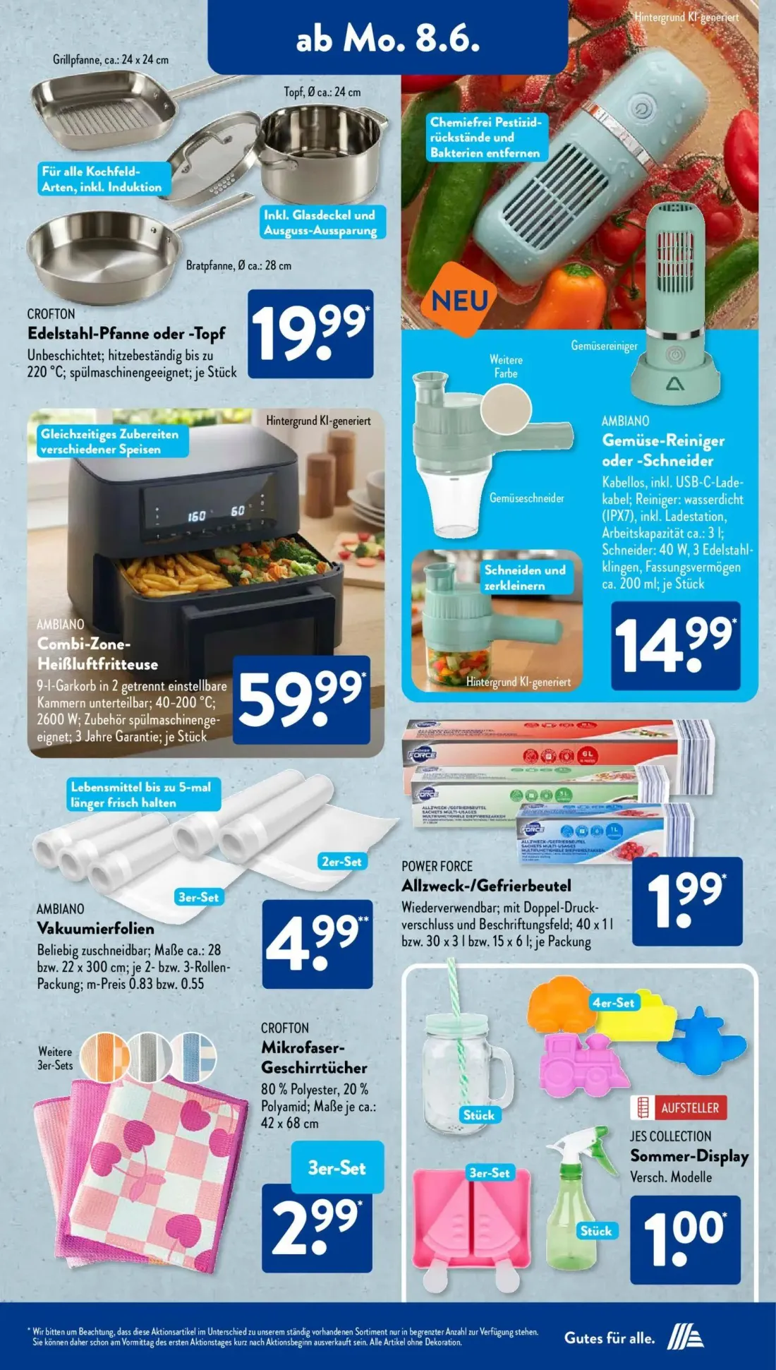 Aldi Süd Prospekt, Seite 2 von 24 — Edelstahl-Pfanne oder -Topf, Combi-Zone-Heißluftfritteuse, Gemüse-Reiniger oder -Schneid…