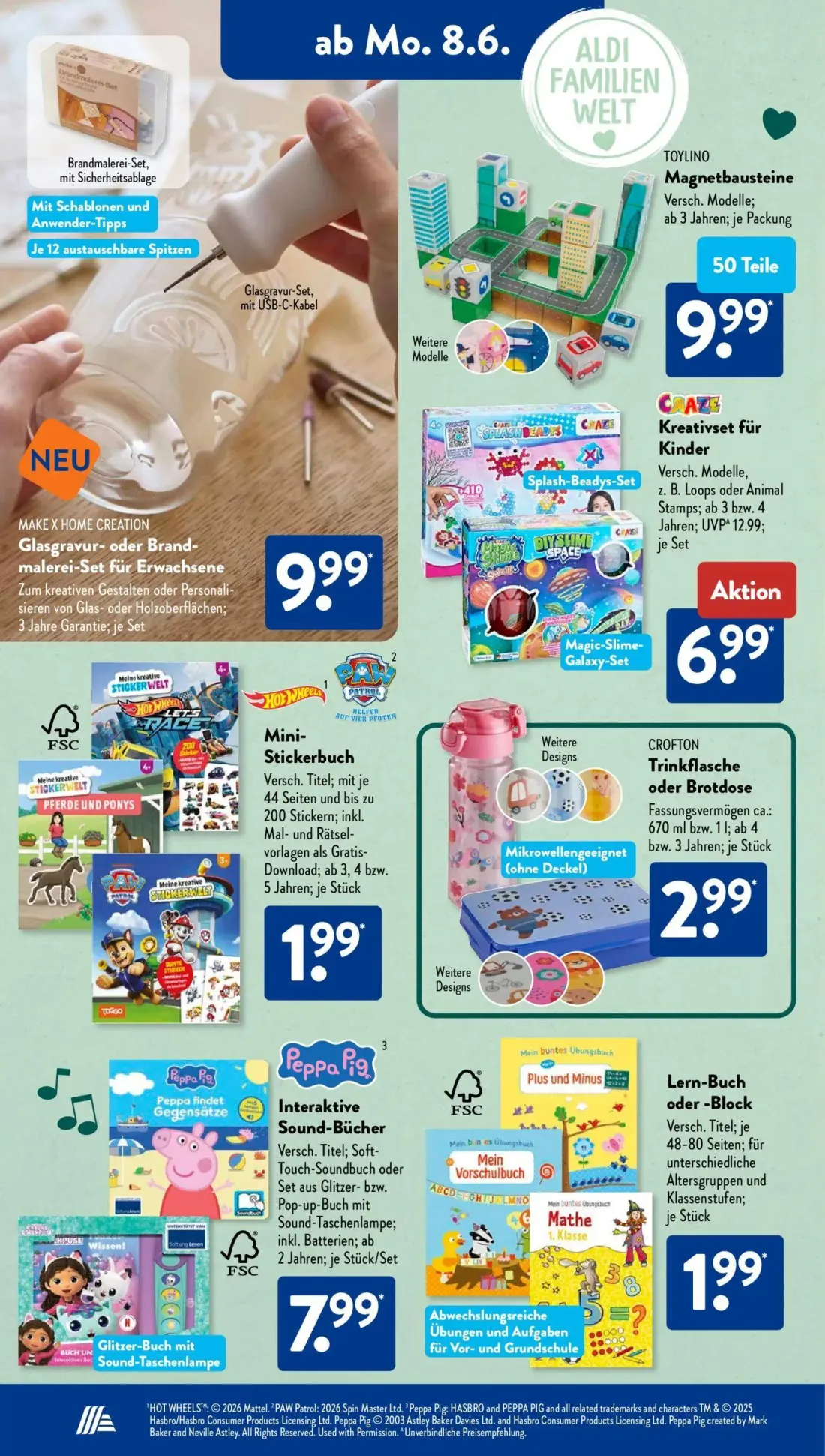 Aldi Süd Prospekt, Seite 3 von 24 — Kreativset für Kinder, Glasgravur- oder Brandmalerei-Set für Erwachsene, Magnetbausteine