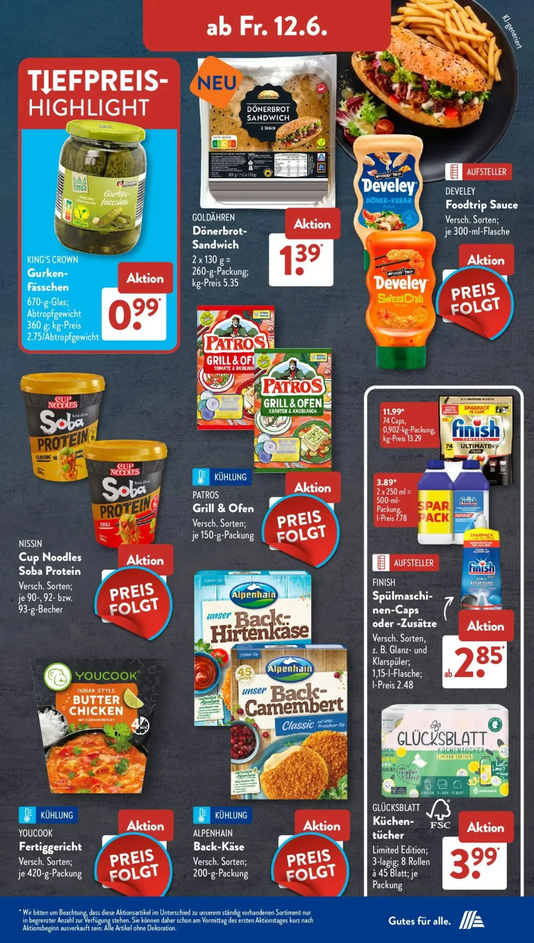 Aldi Süd Prospekt, Seite 14 von 24 — KING'S CROWN Gurkenfässchen, GOLDÄHREN Dönerbrot-Sandwich