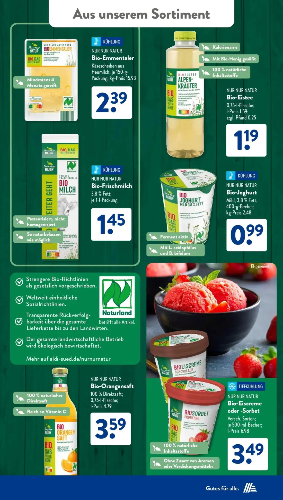 Aldi Süd Prospekt, Seite 19 von 24 — Bio-Emmentaler, Bio-Eistee, Bio-Frischmilch