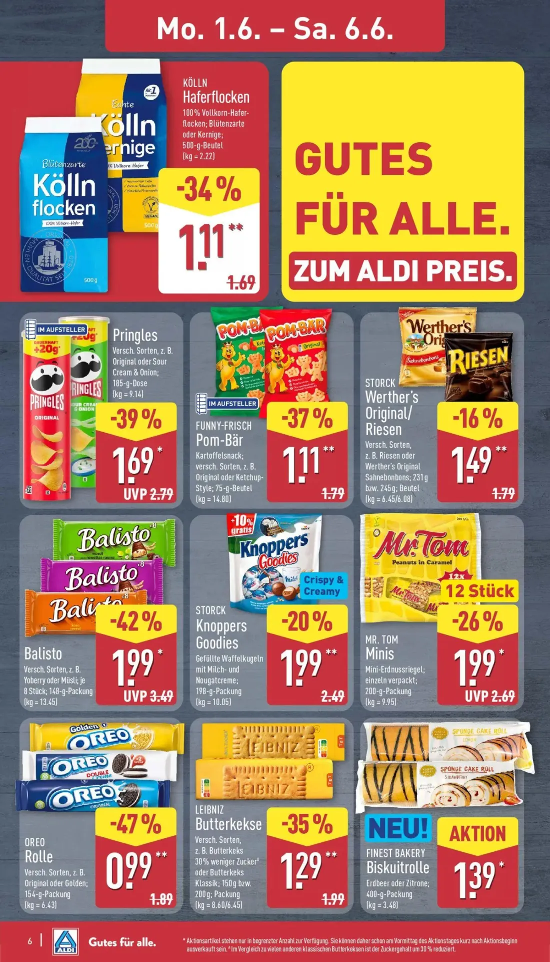 Aldi Nord Prospekt, Seite 6 von 37 — Balisto, Pringles, OREO Rolle
