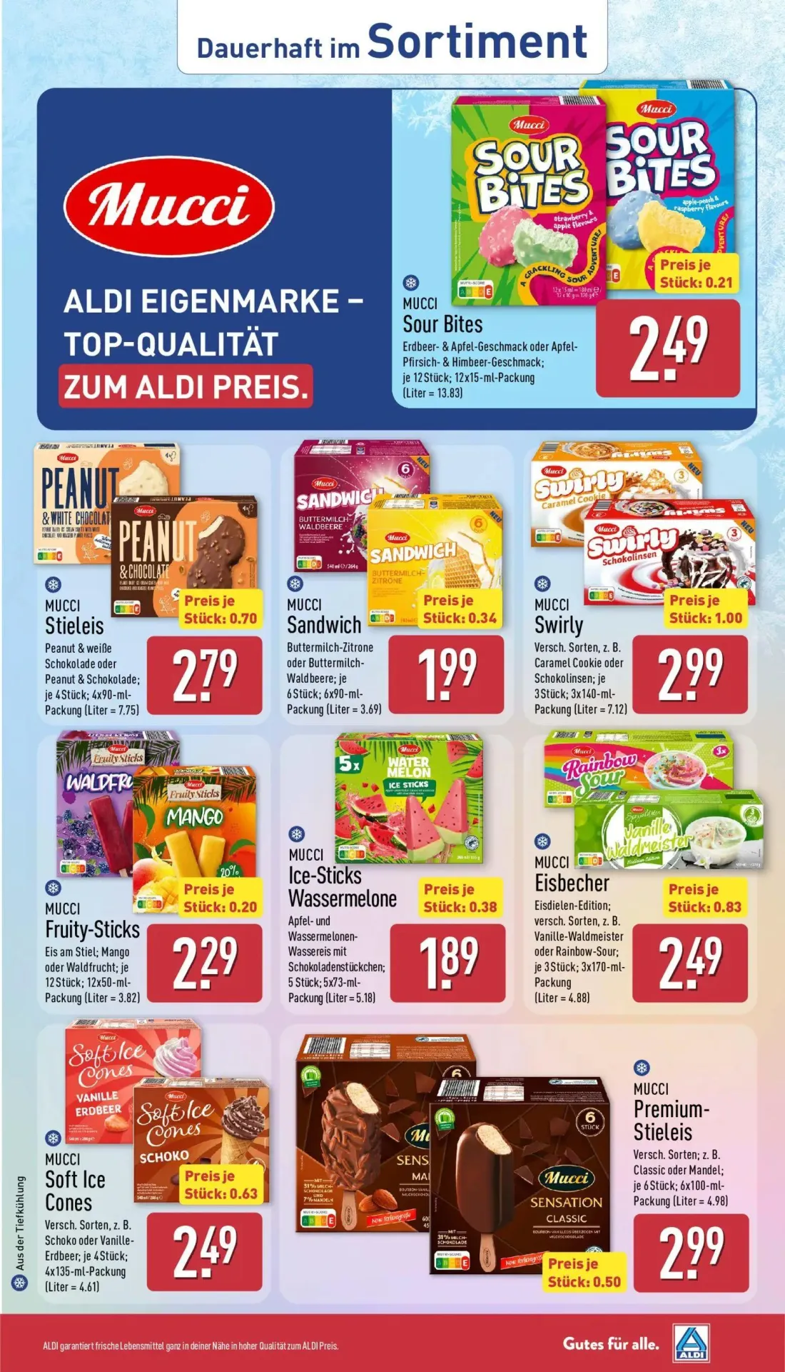 Aldi Nord Prospekt, Seite 33 von 37 — Mucci Sour Bites, Mucci Stieleis, Mucci Sandwich
