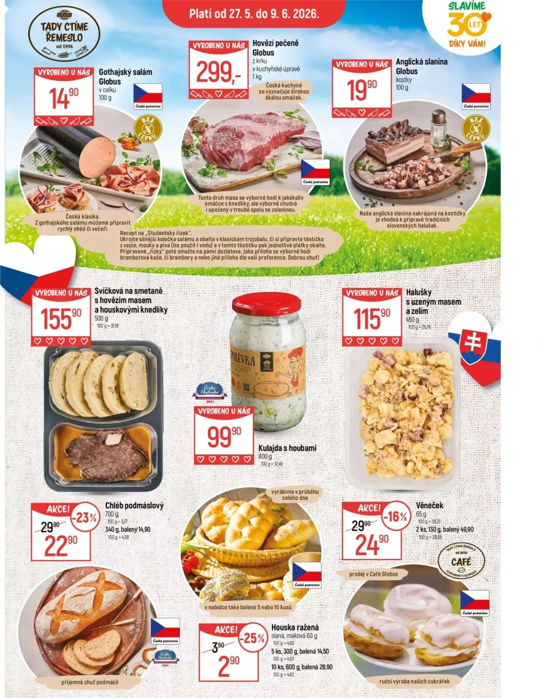 GLOBUS leták, strana 13 z 49 — Chléb podmáslový, Věneček, Houska ražená