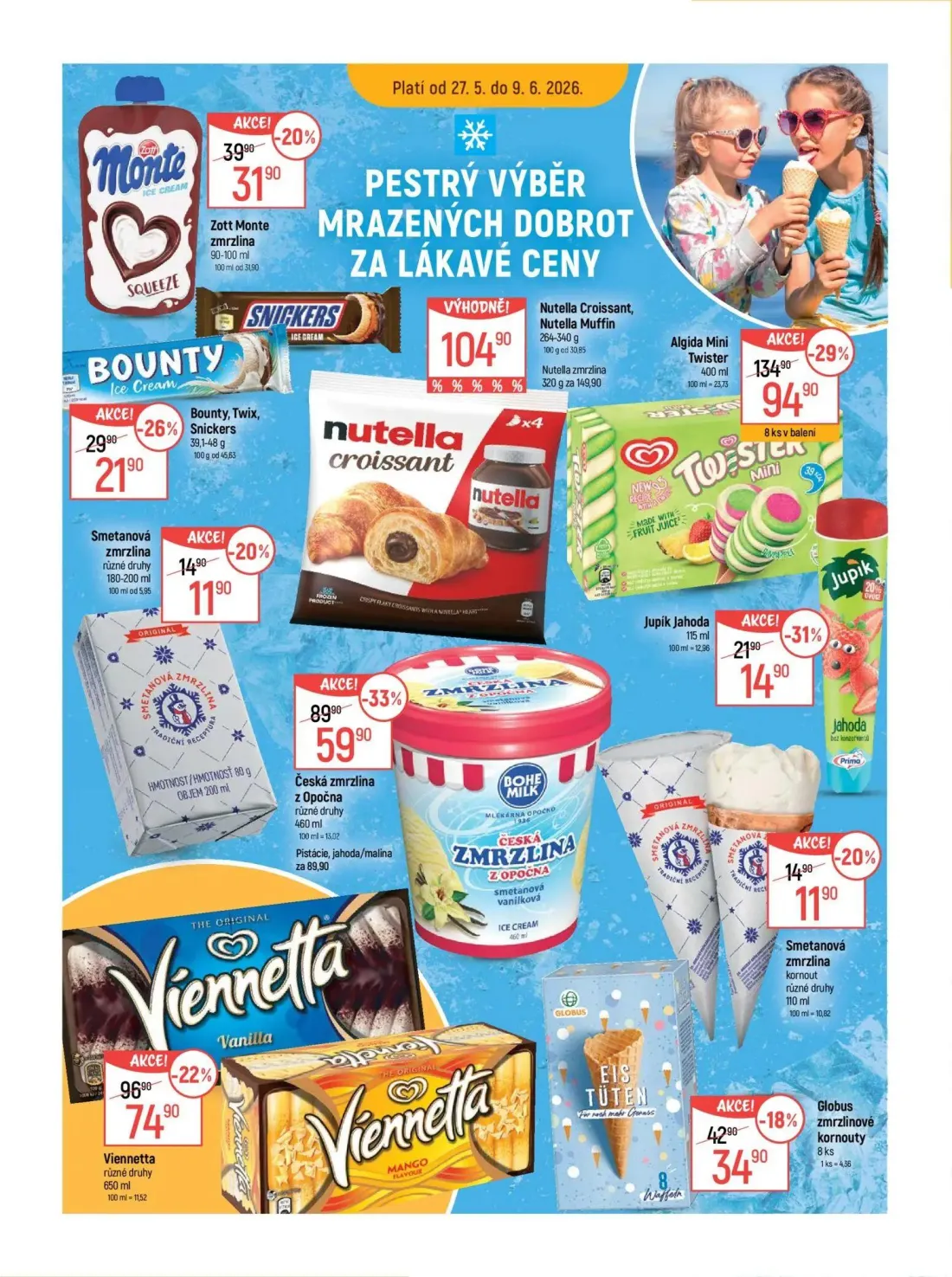 GLOBUS leták, strana 18 z 49 — Algida Mini Twister, Česká zmrzlina z Opočna, Zott Monte zmrzlina