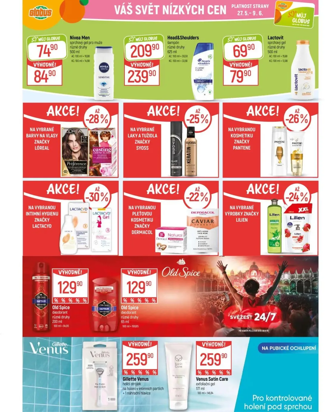 GLOBUS leták, strana 31 z 49 — Head&Shoulders šampón různé druhy, Nivea Men sprchový gel pro muže různé druhy, Lactovit sprc…