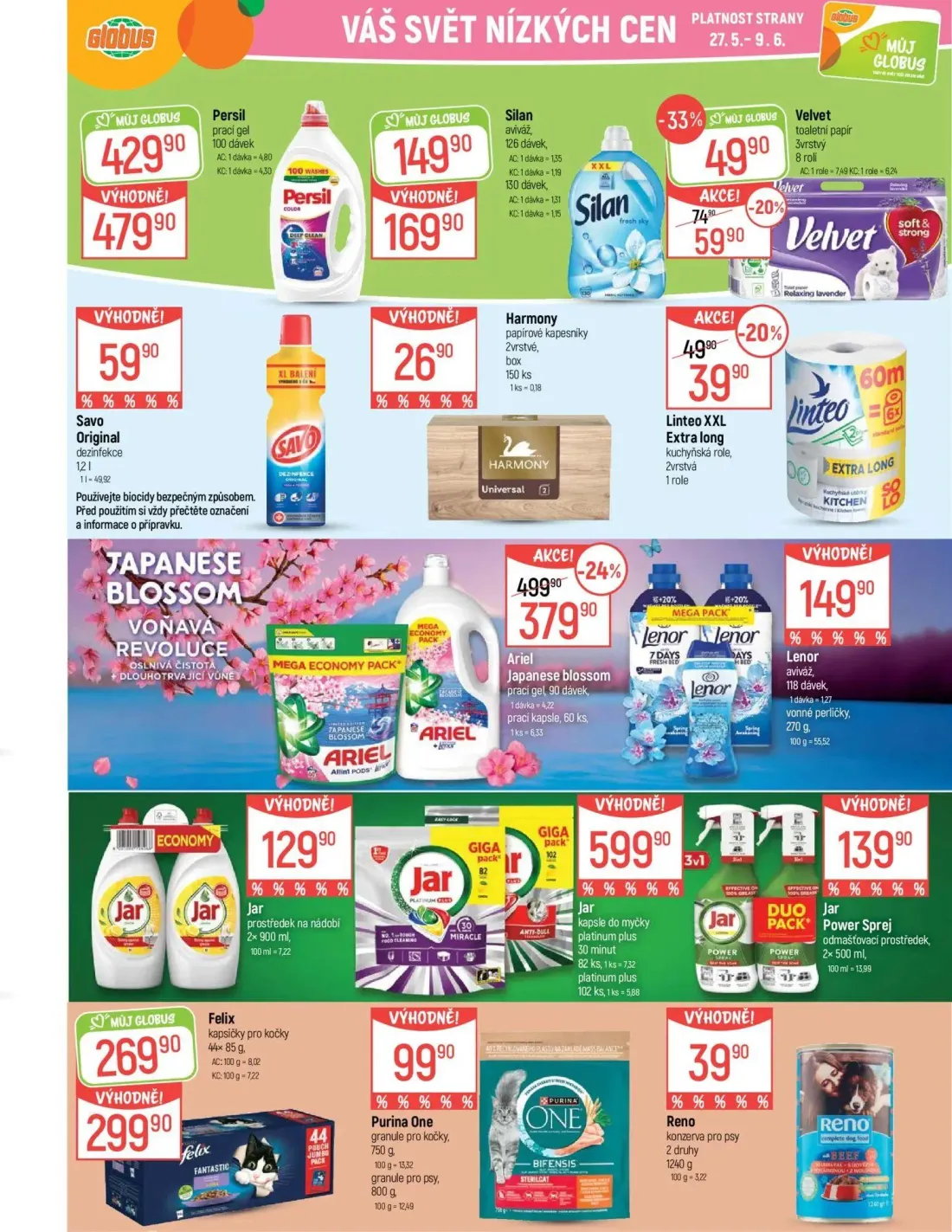 GLOBUS leták, strana 33 z 49 — Ariel Japanese blossom prací gel, Persil prací gel, Felix kapsičky pro kočky